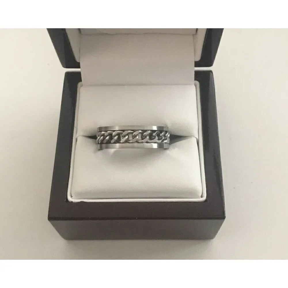 Mens' 316L Stainless Steel Rope Center Band Ring Sz 11
